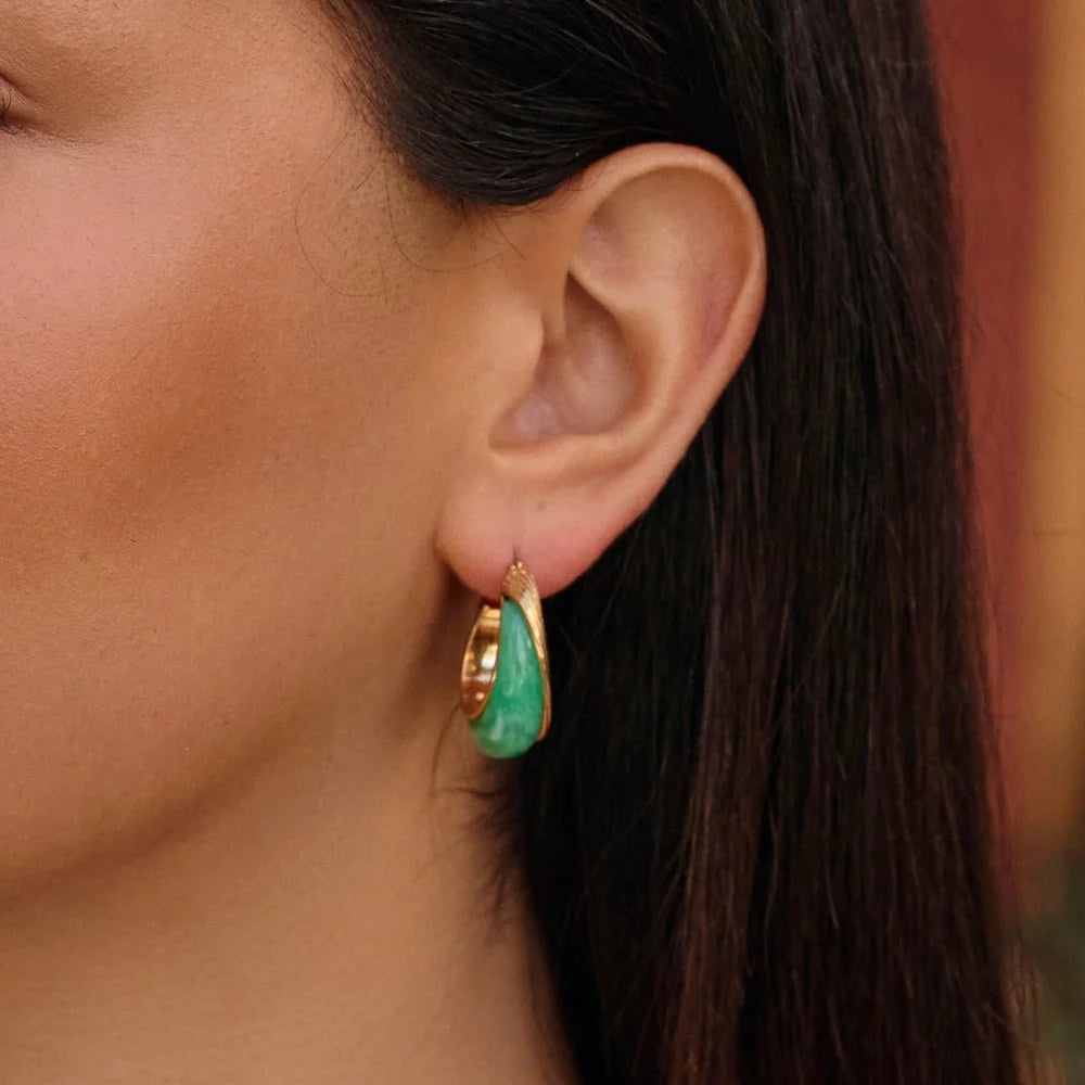 Golden Emerald Hoop Earrings