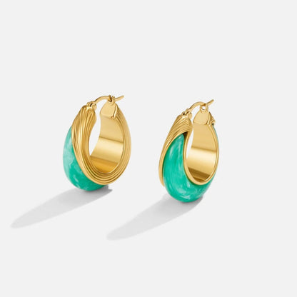 Golden Emerald Hoop Earrings
